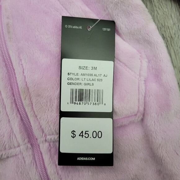 Adidas baby light lilac velour hooded one piece Size 3 months - Picture 8 of 9